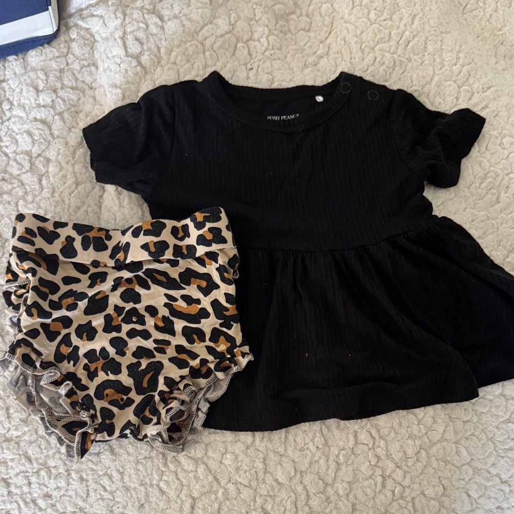 Posh Peanut Black Dress with Leopard Print Diaper Cover